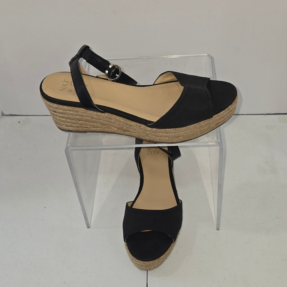 Naturalizer Bryar Black Espadrille Wedge Sandal Womens 8.5M Platform Ankle Strap